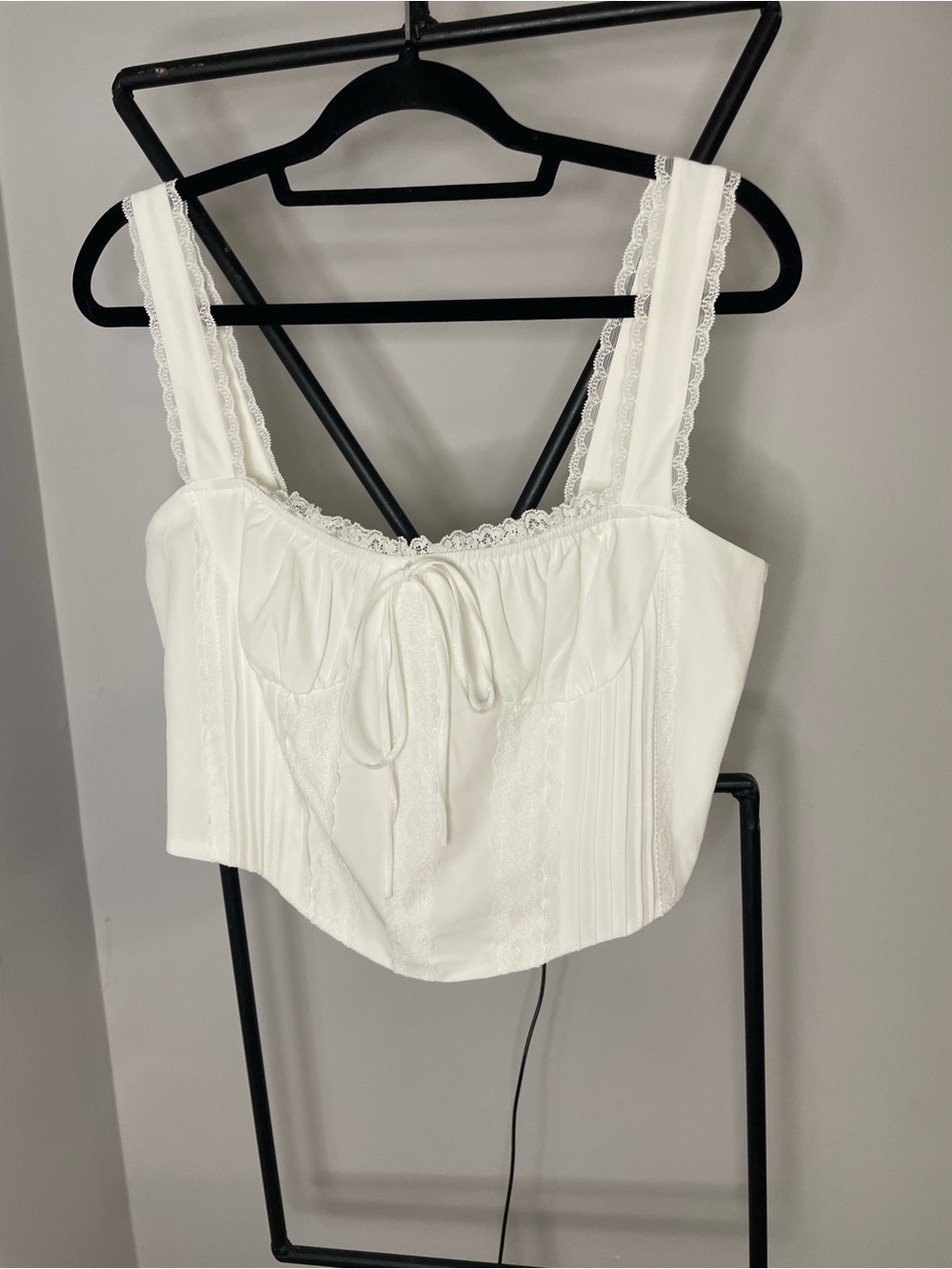 Lace-Trim White Crop Top with Bust Tie